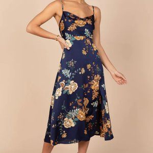 NWT Petal & Pup Alejandra Cowl Neck Navy Midi Dress
